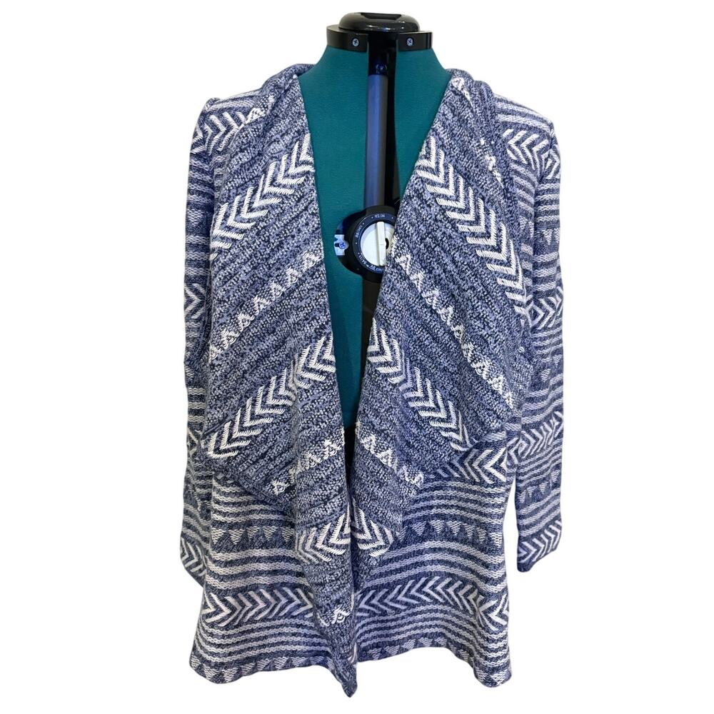 Lucky Brand Waterfall Open Front Aztec Southwestern Cardigan Blue Large